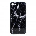 Wholesale iPhone 8 Plus / 7 Plus Design Tempered Glass Hybrid Case (Black Marble)